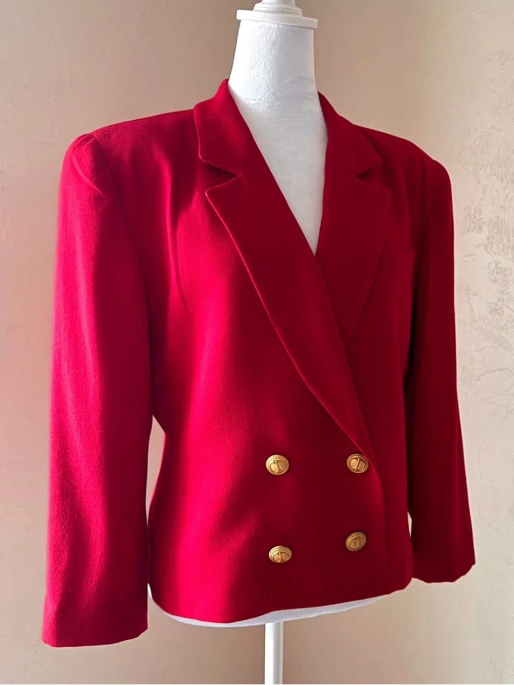 Vintage Christian Dior Red Wool Double-Breasted Blazer 12 P